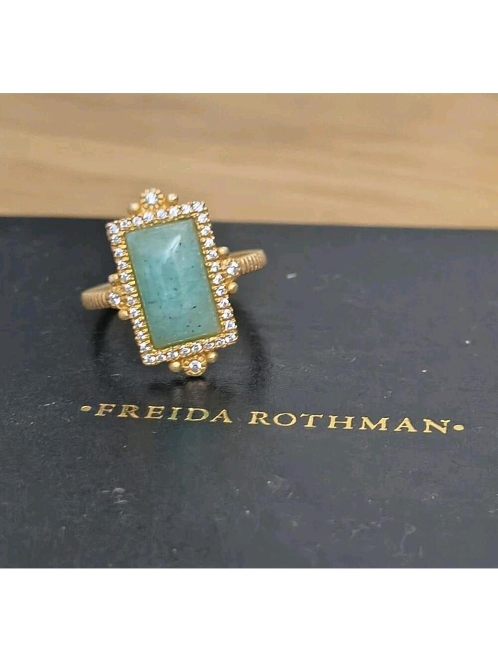 New Freida Rothman Amzonite Stone CZ Accent Statement Ring Size 7